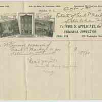 Receipt for the Estate of Frank P. Markey of Hoboken, N.J. from Ivins D. Applegate, Funeral Director, Hoboken, Oct. 5, 1916.