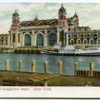 Postcard: Ellis Island Immigration Depot, New York. Postmarked Brooklyn, N.Y., Aug. 25, 1907.