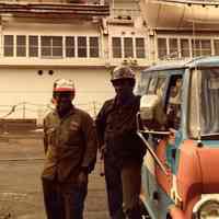Digital scan of color photo of Bethlehem Steel Hoboken Shipyard, Hoboken, no date, circa 1970-1980.