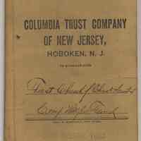 Bankbook: Columbia Trust Company of New Jersey, Hoboken, N.J.; account holder First Church of Christ, Scientist, Hoboken, 1918-1919.