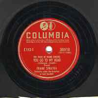 Record: "You Go To My Head." Vocal by Frank Sinatra. Conducted by Axel Stordahl. Columbia Records. 78 rpm. No.36918 [HCO1500].