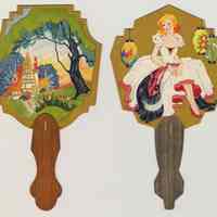          front; card 3: thatched cottage; card 4: woman with chinese lanterns
   