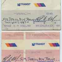 Tickets, transportation, 4: NJ Transit, monthly commutation ticket between Hoboken & Ridgewood; March, June, Nov., Dec., 1986.