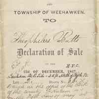 Document: Declaration of Sale for Assessments. Jackson St. between 5th & 6th Sts., Hoboken, Dec. 1867. Commissioners of Drainage of the Lowlands...