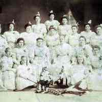 Sepia-tone group photo of women officers and other members of an unidentified German fraternal organization, no place (Hoboken?), no date, ca. 1910-20