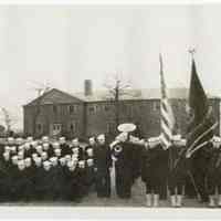 B+W panoramic group photo of U.S. Navy V-12 Unit, Stevens Institute of Technology, Hoboken, Nov. 1943.