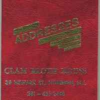 Address book imprinted Clam Broth House, 38 Newark St., Hoboken, no date, ca. 1985-2000.