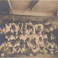 Sepia-tone group photo of amateur minstrel performers, no place, no date, circa 1920