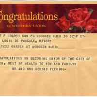          Digital image of congradulatory telegram to Louis DePascale on winning mayoral election, Hoboken, June 30, 1965. picture number 1
   