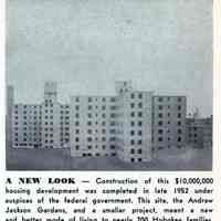 Reference image: View of the Andrew Jackson Gardens, a public housing development, that were completed in late 1952, Hoboken, no date, ca. 1952.