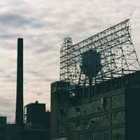 Two color photos of the former Maxwell House Coffee plant building showing the sign support structure, Hoboken, Jan.3 & 4, 2002.