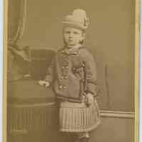 Carte-de-visite of young girl with hat posed in studio of Louis Nagel, 192 Washington St., Hoboken, n.d., ca. 1867-1880.