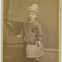 Carte-de-visite of young girl with hat posed in studio of Louis Nagel, 192 Washington St., Hoboken, n.d., ca. 1867-1880.