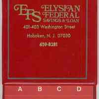 Telephone book, personal, imprinted Elysian Federal Savings & Loan [Association], 401-403 Washington St., Hoboken, no date, ca. 1975-1990