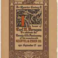 Program: Banquet honoring Carl M. Bernegau on 25th anniversary at K.&E., Odd Fellows Hall, Hoboken, Nov. 16, 1915.