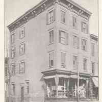 Printed B+W photograph of George F. Burger, Drug Store, First and Bloomfield Sts., Hoboken, no date, ca. 1906-1908