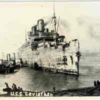 B+W copy photo of photo of the S.S. Leviathan near the Hoboken piers, no date, ca. 1918.