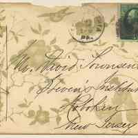 Decorative stationery envelope sent to David Townsend, Stevens Institute, Hoboken, N.J. Postmarked Phila., PA., Apr. 2 (1878.)