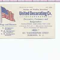 Trade card: United Decorating Company, Incorporated. 421 Washington St., Hoboken, N.J. No date, circa 1950
