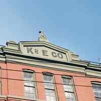 Color photo of painted sign on building: K & E Co. (Keuffel & Esser), Third St. between Adams and Grand Sts., Hoboken, Jan. 3 & 4, 2002.