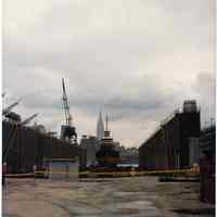 Color photos, 2, of drydocks at Hoboken Shipyards, Hoboken, October 1983.