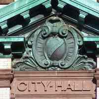         28: detail of lettering, cartouches and pediment, east facade
   