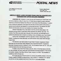 Press kit for the Frank Sinatra Post Office Building, Hoboken Post Office Building Dedication Ceremony, May 16, 2003.