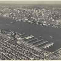 B+W aerial photo of eastern Hoboken looking northeast, Sept. 9, 1932