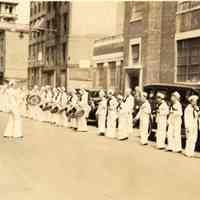 Digital image of photo of a Hoboken Playgrounds bank lined up in front of Recreation Center, 113 Jefferson St., Hoboken, ca. late 1920s-1930s.