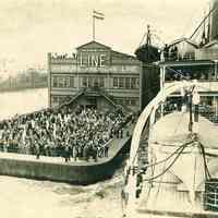 B+W photo of the river end of Pier 1, Hamburg-American Line, Hoboken, no date, ca. 1900-1910.