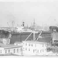 B+W photo of the S.S. Osage in dry dock no. 3; S.S. Warrior in dry dock no. 2, Hoboken, no date, ca. 1940.