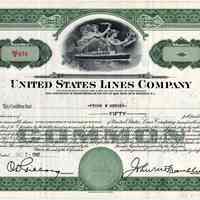 Stock certificate: United States Lines Co., N.Y. & Hoboken; issued Oct. 7, 1948 for 50 shares.