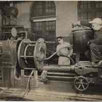 B+W photo of a part being machined at Bethlehem Steel Shipyard, Hoboken, n.d., ca. 1940-1945.