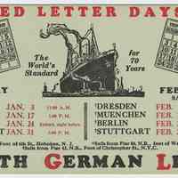 Blotter, ink: Red Letter Days. North German Lloyd Lines, Jan.-Feb.,1929. [Hoboken location mentioned.]