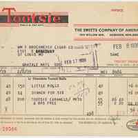 Invoices, 2, for Tootsie Roll products sold by Sweets Co. of America, 1515 Willow Ave., Hoboken, N.J., Feb. 8 & March 8, 1939.