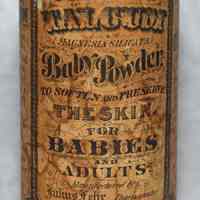 Container: Compound Talcum Baby Powder. Manufactured by Julius Fehr, Pharmaceutist, Hoboken, N.J. Ca. 1873-1876.