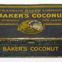          Baker's Coconut 'Banner' brand lithographed metal box; Franklin Baker Co., Hoboken, n.d., ca. 1924-1928. picture number 2
   