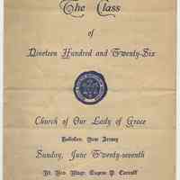 Program: Our Lady of Grace Church, grammar school, Class of 1926 graduation, Hoboken, June 27, 1926