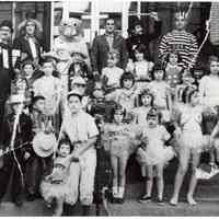 B+W copy photo of group of costumed participants in the first Ragamuffin Parade, Hoboken, no date, circa 1962.