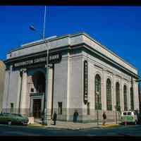          Color slide of eye-level view of front and side facades of the Hoboken Bank for Savings building at 105 Washington on the NE corner of Washington & 1st occupied by Washington Savings Bank picture number 1
   