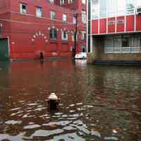 Color photo of flooding at 8th & Clinton Streets after Hurricane Sandy taken by Miguel Cepeda, Hoboken, Oct. 30, 2012.