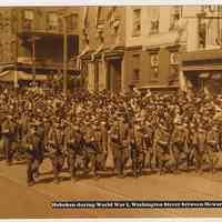 Sepia-tone photo of Liberty Loan Parade on Washington St.between Newark and First Sts., Hoboken, ca. 1917.