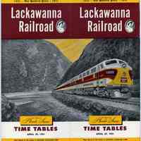 Timetable, centennial: Lackawanna Railroad, The Route of Phoebe Snow. Time Tables. Apr. 29, 1951.