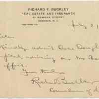 Digital image: holographic note signed to a Sister [Saint Mary Hospital, Hoboken] from Richard Buckley, July 27, 1909