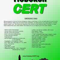 Hoboken CERT Emergency Bag flier or poster. 2013.