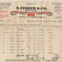 Billhead of S. Fisher & Co., Incorporated, Clinton, 11th and Grand Streets, Hoboken, March 5, 1925.