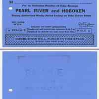 Ticket sample: New Jersey & New York R.R. Weekly Commutation Ticket; Pearl River & Hoboken. Unissued. N.d., 1964.