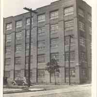 B&W photo of industrial building at the SW corner of 15th Street and Grand Street, Hoboken.