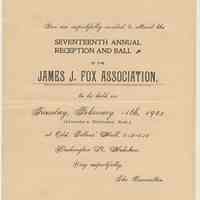 Invitation: 17th Annual Reception & Ball, James J. Fox Assn., Feb. 11th, 1902, at Odd Fellows