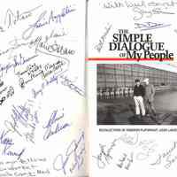 Oral history chapbook "The Simple Dialogue of My People" signed by some attendees at Louis LaRusso event, HHM, Jan. 29, 2006.